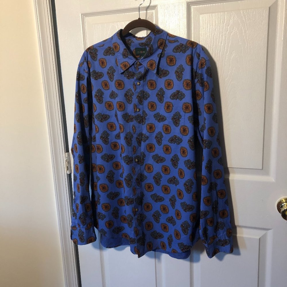 J. Crew men blue paisley long sleeve shirt, XL